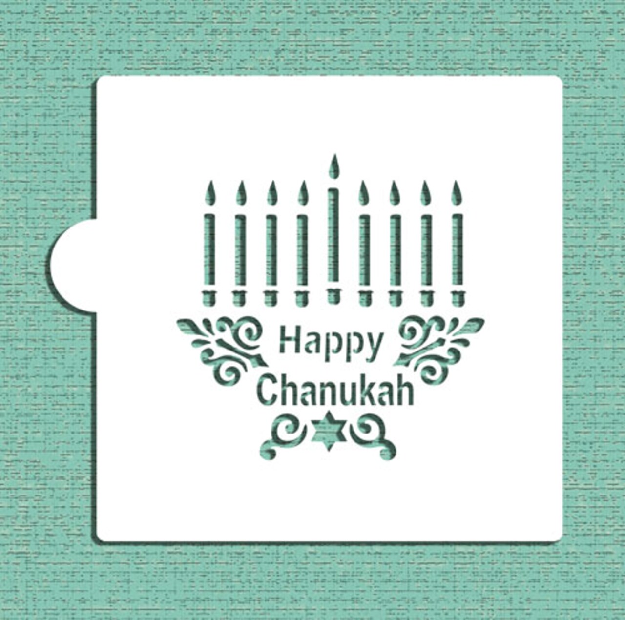 Happy Chanukah and Menorah Cookie &#x26; Craft Stencil | CM080 by Designer Stencils | Cookie Decorating Tools | Baking Stencils for Royal Icing, Airbrush, Dusting Powder | Craft Stencils for Canvas, Paper, Wood | Reusable Food Grade Stencil